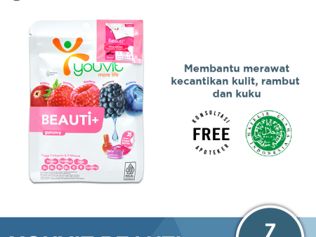 Youvit Beauty+ 7 Gummies - Suplemen Kecantikan Kulit, Rambut, dan Kuku on Sale