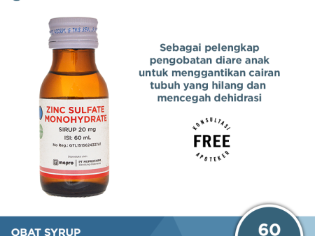 Zinc Sulfate 20 mg 5 mL Sirup 60 mL - Pelengkap Pengobatan Diare Anak Supply