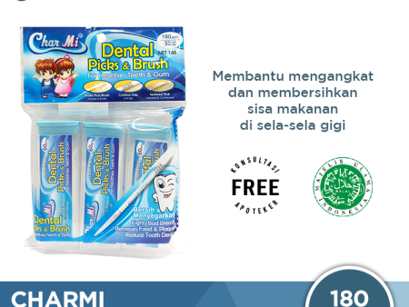 Charmi Dental Picks & Brush Art 186 Isi 180 Pcs - Tusuk Gigi Brush Pembersih Sela Sela Gigi Online Sale