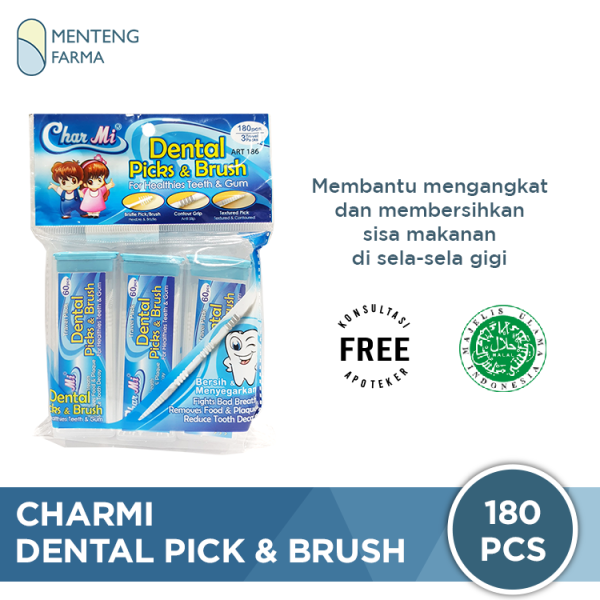 Charmi Dental Picks & Brush Art 186 Isi 180 Pcs - Tusuk Gigi Brush Pembersih Sela Sela Gigi Online Sale