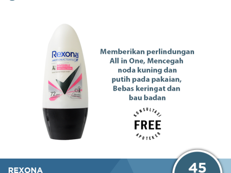 Rexona Anti-Perspirant Deodorant Roll On Invisible + Antibacterial 45 ML - Anti Noda Pada Pakaian Hot on Sale