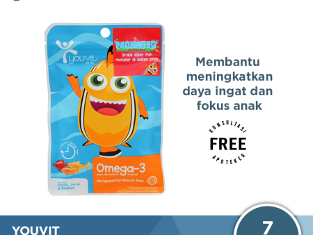 Youvit Omega 3 Kids 7 Gummies - Suplemen Omega 3 Bentuk Gummy Rasa Mix Buah Discount