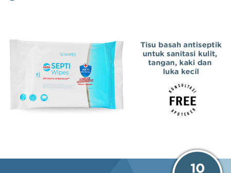 Care Plus Septi Wipes Isi 10 Lbr - Tisu Basah Antiseptik Double Protection For Sale