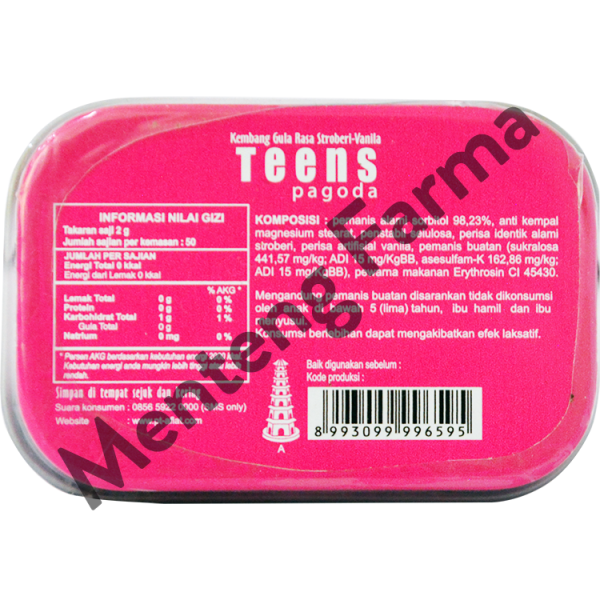 Pagoda Teens Strawberry Vanilla Flavour 20 Gram - Permen Pelega Tenggorokan Supply