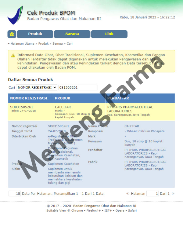 Calcifar 10 Kaplet - Suplemen Kalsium Jaga Kesehatan Tulang dan Gigi Supply