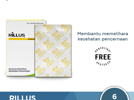 Rillus Strip 6 Tablet - Suplemen Pencernaan, Diare, Sembelit, Kolik Discount